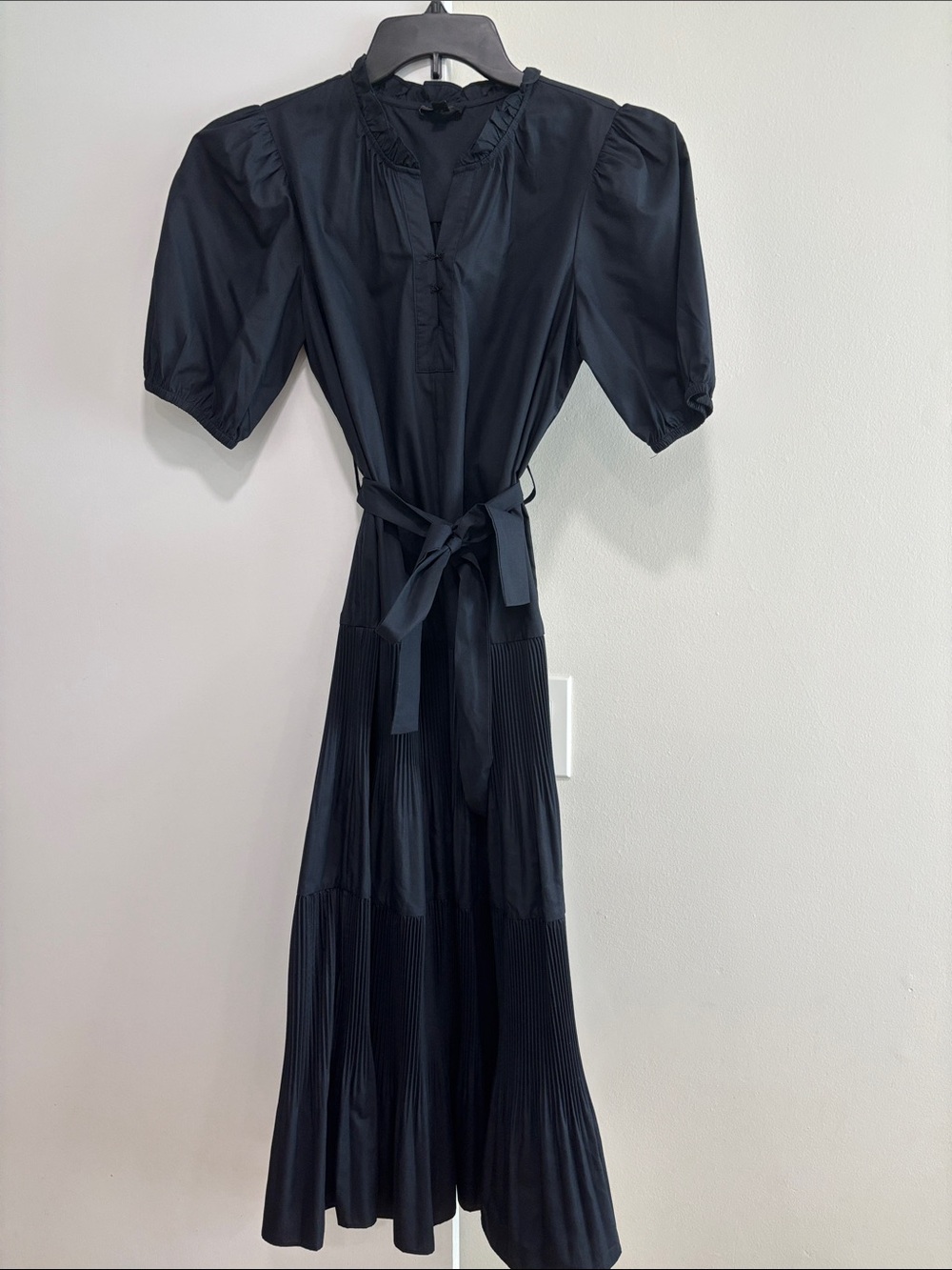 Current Air Black Pleated Maxi Dress with Puff Sleeves new